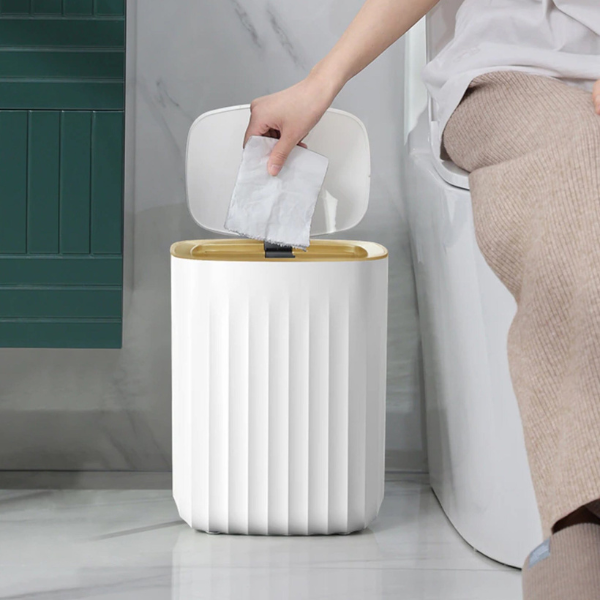 Touchless Prullenbak Modern Waterdicht Batterij-Aangedreven voor Hygiënisch Huis-Bin-DeWoonVallei-Vierkant - 15L (32 cm x 23 cm x 23 cm)-DeWoonVallei