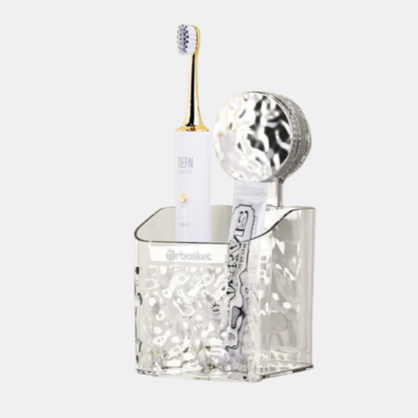 Transparante Acryl Doucheplank Grote Suction Cup Organizer met Modern Glacier Patroon-Practical household helpers-DeWoonVallei-Zilver/Klein-DeWoonVallei