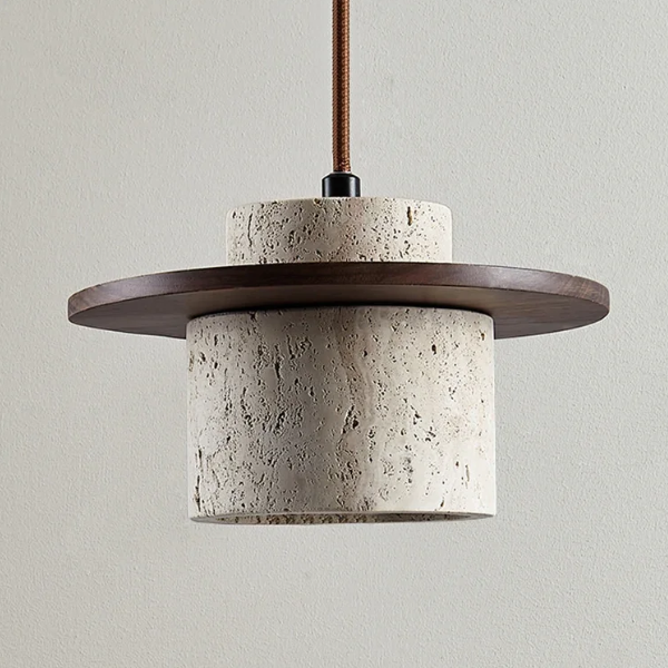 Travertijn Plafondlamp met Houten Details voor Warmte en Elegant Ontwerp-Hanging Lamp-DeWoonVallei-DeWoonVallei