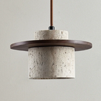 Travertijn Plafondlamp met Houten Details voor Warmte en Elegant Ontwerp-Hanging Lamp-DeWoonVallei-DeWoonVallei