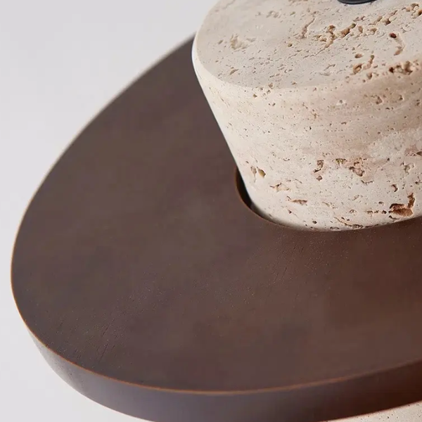 Travertijn Plafondlamp met Houten Details voor Warmte en Elegant Ontwerp-Hanging Lamp-DeWoonVallei-DeWoonVallei