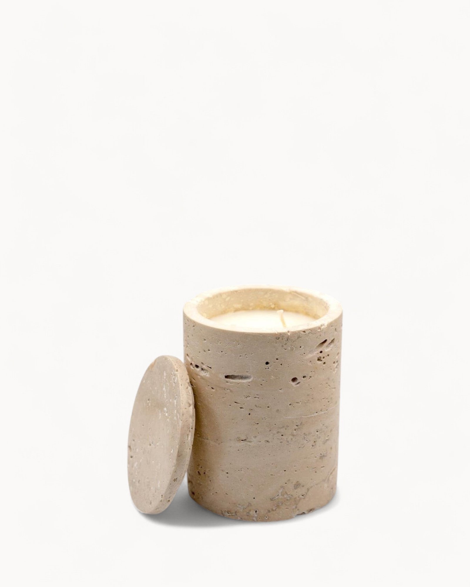 Travertin Marmeren Kaars – Beige Luxe Geurkaars 8x8x10 cm-Candles-DeWoonVallei