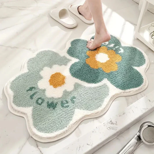 Velours Badmat met Bloemenpatroon Zacht Absorberend Antislip-Bath Mats & Rugs-DeWoonVallei-Klein (40x60 cm)-Fantasierijke Flora-DeWoonVallei