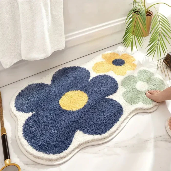 Velours Badmat met Bloemenpatroon Zacht Absorberend Antislip-Bath Mats & Rugs-DeWoonVallei-Klein (40x60 cm)-Gedurfde Bloeiwijze-DeWoonVallei