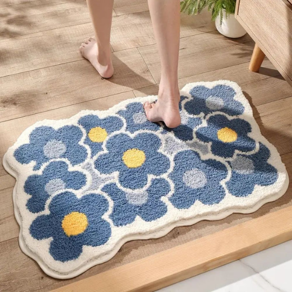 Velours Badmat met Bloemenpatroon Zacht Absorberend Antislip-Bath Mats & Rugs-DeWoonVallei-Klein (40x60 cm)-Koele Tuin-DeWoonVallei