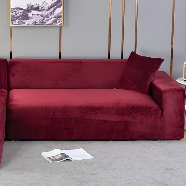 Velours Stretch Bankhoes Dikke Zachte Beschermende Comfort-Slipcovers-DeWoonVallei-1 Zit 90-140 cm-Bourgondië-DeWoonVallei