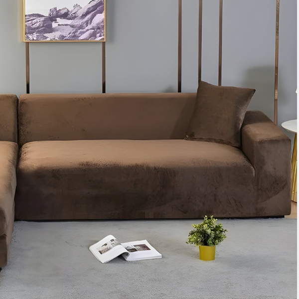 Velours Stretch Bankhoes Dikke Zachte Beschermende Comfort-Slipcovers-DeWoonVallei-1 Zit 90-140 cm-Bruin-DeWoonVallei