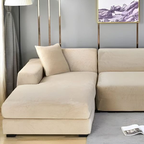 Velours Stretch Bankhoes Dikke Zachte Beschermende Comfort-Slipcovers-DeWoonVallei-1 Zit 90-140 cm-Crème-DeWoonVallei