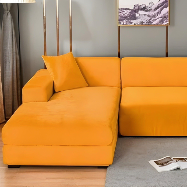 Velours Stretch Bankhoes Dikke Zachte Beschermende Comfort-Slipcovers-DeWoonVallei-1 Zit 90-140 cm-Goudgeel-DeWoonVallei