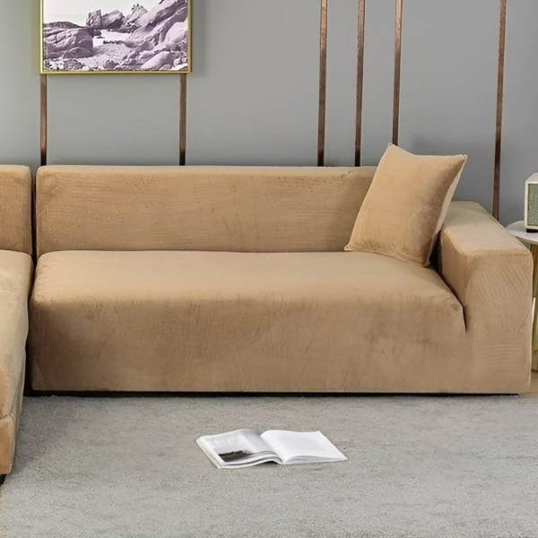 Velours Stretch Bankhoes Dikke Zachte Beschermende Comfort-Slipcovers-DeWoonVallei-1 Zit 90-140 cm-Lichtbruin-DeWoonVallei