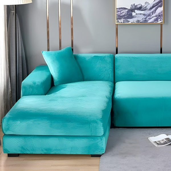 Velours Stretch Bankhoes Dikke Zachte Beschermende Comfort-Slipcovers-DeWoonVallei-1 Zit 90-140 cm-Turkoois-DeWoonVallei