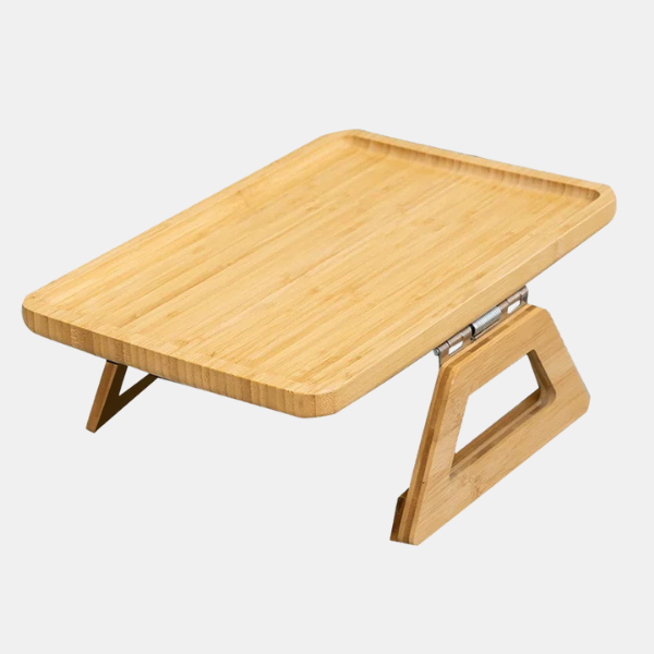 Verstelbare Bamboe Clip-On Armtafel voor Comfort en Gemak op de Bank-Sofa Accessories-DeWoonVallei-Bamboe Gloed-DeWoonVallei