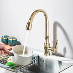 Verstelbare Keukenkraan Modern Ontwerp met Flexibele Sproeifunctie-Faucet-DeWoonVallei-Goud-DeWoonVallei