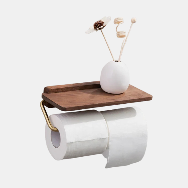 Verstelbare Walnotenhouten Toiletrolhouder met Praktisch Opbergrek voor Badkamer-Bathroom Accessories-DeWoonVallei-DeWoonVallei
