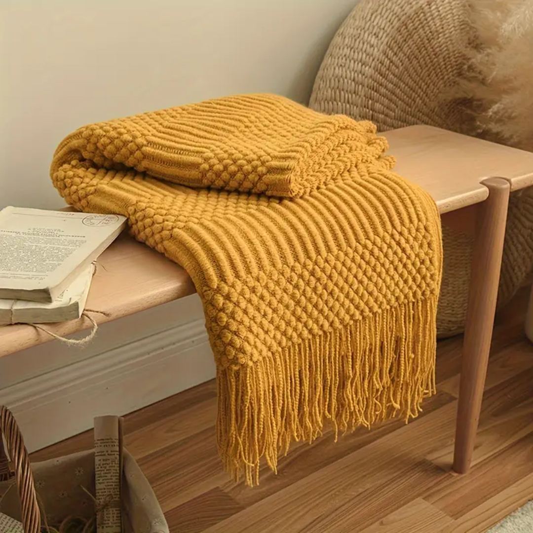 Vintage Gebreide Tassel Deken - Tijdloze Warmte & Klassieke Gezelligheid-Home & Garden-DeWoonVallei-DeWoonVallei