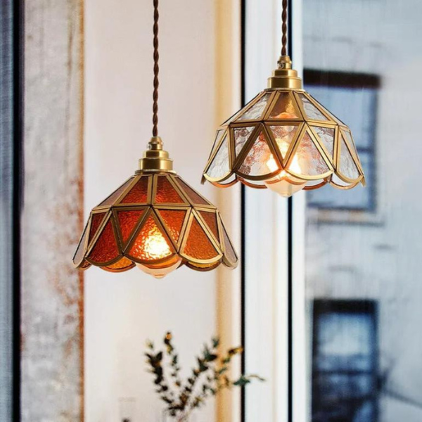 Vintage Geleverd Glas Hanglamp Plafondlamp Elegant Goud Frame voor Warme Sfeer-Hanging Lamp-DeWoonVallei-DeWoonVallei