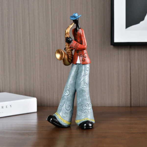 Vintage Jazz Muzikant Beeldje Woondecoratie voor Artistieke Eleganties en Tijdloze Stijl-Sculptures & Figurines-DeWoonVallei-DeWoonVallei