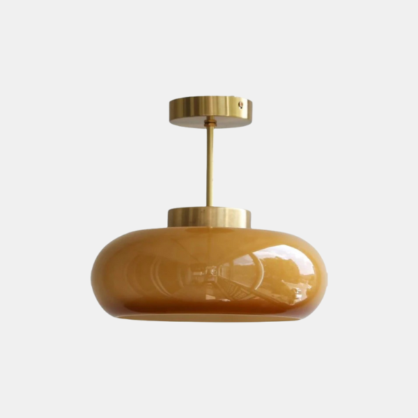 Vintage Messing Gele Glazen Semi Flush Plafondlamp Warme Gloed Elegantie-Semi-Flush Mount Lighting-DeWoonVallei-DeWoonVallei