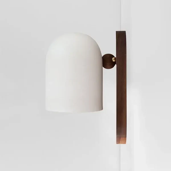 Walnoothout en IJzer Wandlamp Modern Wabi-Sabi Stijl voor Gezellige Sfeer-Wall Light Fixtures-DeWoonVallei-Ovaal Wit-Warm licht 3000K-DeWoonVallei