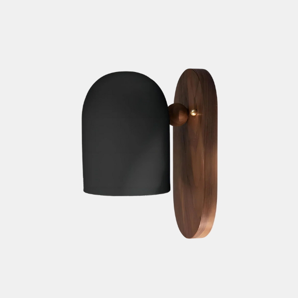 Walnoothout en IJzer Wandlamp Modern Wabi-Sabi Stijl voor Gezellige Sfeer-Wall Light Fixtures-DeWoonVallei-Ovaal Zwart-Warm licht 3000K-DeWoonVallei