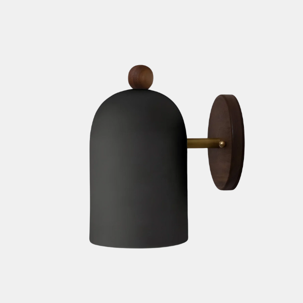 Walnoothout en IJzer Wandlamp Modern Wabi-Sabi Stijl voor Gezellige Sfeer-Wall Light Fixtures-DeWoonVallei-Rond Zwart-Warm licht 3000K-DeWoonVallei