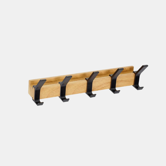 Wandkapstok met Verplaatsbare Dubbele Haken – Nordic Design voor Moderne Hallen en Slaapkamers-DeWoonVallei-Bruin-DeWoonVallei