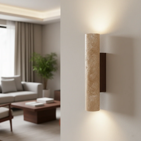 Wandlamp van Natuursteen en Hout Cilinderontwerp voor Warme Sfeervolle Verlichting in Huis-Wall Lamp-DeWoonVallei-DeWoonVallei