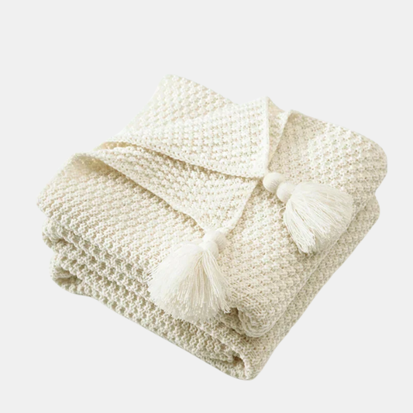 Warme Gebreide Wollen Deken met Franje Zachte Comfort-Blankets-DeWoonVallei-Klein (70x100 cm)-Beige-DeWoonVallei