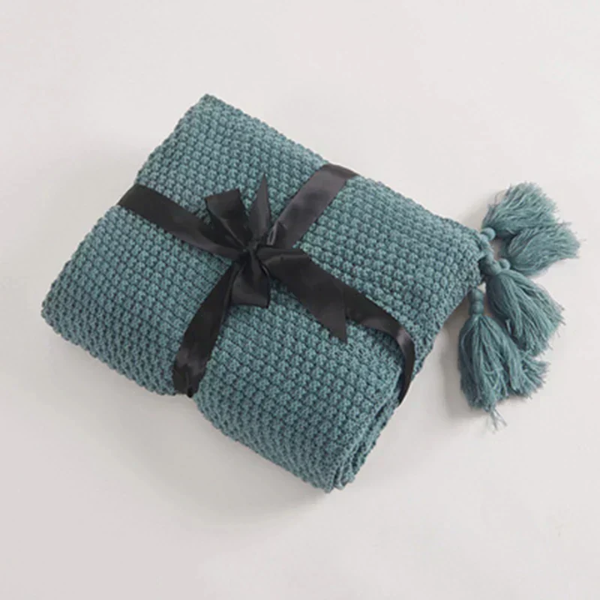 Warme Gebreide Wollen Deken met Franje Zachte Comfort-Blankets-DeWoonVallei-Medium (110x150 cm)-Groen-DeWoonVallei