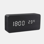 Wekker met Houtlook en LED-display, Spraakbesturing en Instelbare Helderheid voor een Moderne, Natuurlijke Uitstraling-DeWoonVallei-Zwart-blokvormig-DeWoonVallei