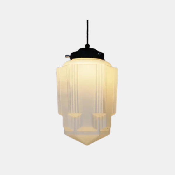 Witte Melkglas Geometrische Hanglamp Elegante Vintage Sfeer-Hanging Lamp-DeWoonVallei-DeWoonVallei