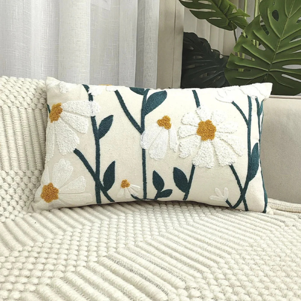 Zachte Daisy Bloemen Kussensloop voor Gezellig en Elegant Interieur-Cushion Cover-DeWoonVallei-DeWoonVallei
