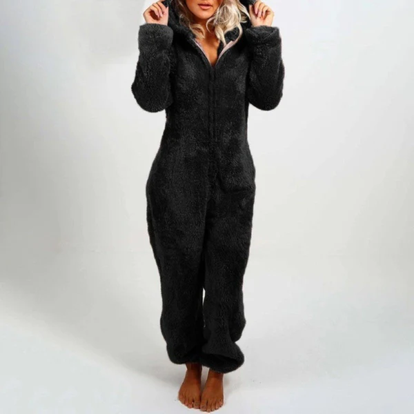 Zachte Fleece Zip-up Loungewear Jumpsuit Comfort Warmte-Sleepwear-DeWoonVallei-Zwart-S-DeWoonVallei