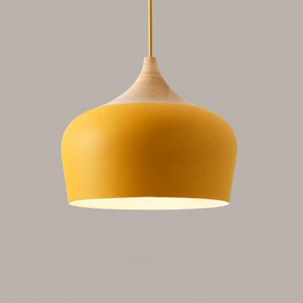Zachte Pastel Hanglamp Verstelbaar Metaal en Hout voor Stijlvolle Huisdecoratie-Hanging Lamp-DeWoonVallei-Koepel Klein - 30 × 25 cm-Goudgeel-DeWoonVallei