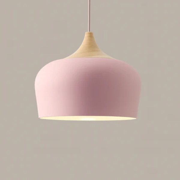 Zachte Pastel Hanglamp Verstelbaar Metaal en Hout voor Stijlvolle Huisdecoratie-Hanging Lamp-DeWoonVallei-Koepel Klein - 30 × 25 cm-Roze-DeWoonVallei