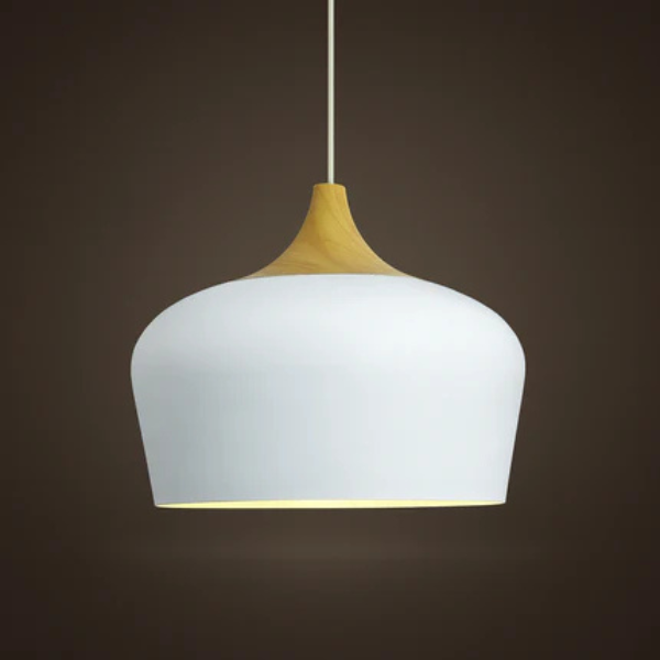 Zachte Pastel Hanglamp Verstelbaar Metaal en Hout voor Stijlvolle Huisdecoratie-Hanging Lamp-DeWoonVallei-Koepel Klein - 30 × 25 cm-Wit-DeWoonVallei