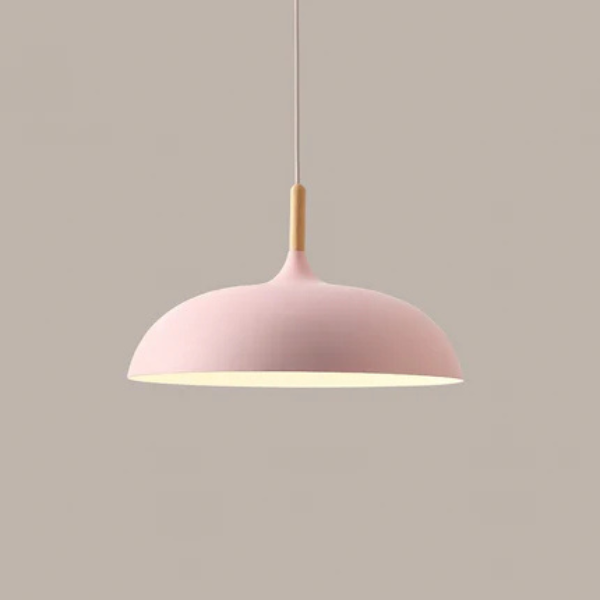 Zachte Pastel Hanglamp Verstelbaar Metaal en Hout voor Stijlvolle Huisdecoratie-Hanging Lamp-DeWoonVallei-Platte Bol Medium - 35 × 24 cm-Roze-DeWoonVallei