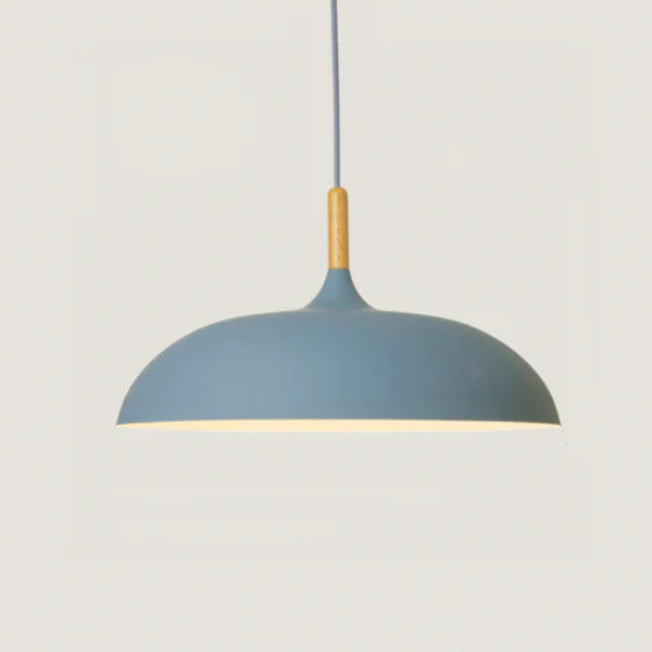 Zachte Pastel Hanglamp Verstelbaar Metaal en Hout voor Stijlvolle Huisdecoratie-Hanging Lamp-DeWoonVallei-Platte Bol Medium - 35 × 24 cm-Stofblauw-DeWoonVallei