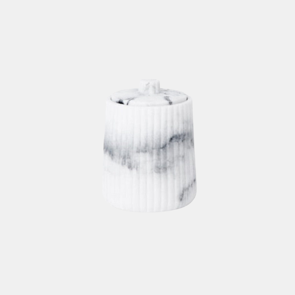 Zandsteen Badkamer Accessoires Set Moderne Gegraveerde Stijl voor Elegante Organisatie-Bathroom Accessories-DeWoonVallei-Marmerwit Wattenstaafjesdoos-DeWoonVallei