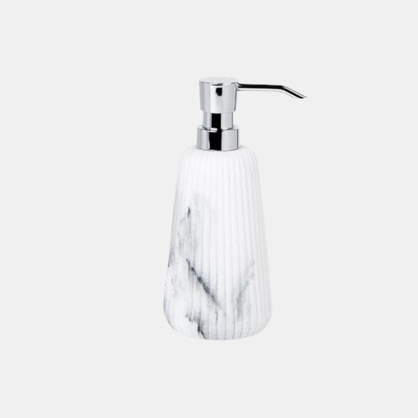 Zandsteen Badkamer Accessoires Set Moderne Gegraveerde Stijl voor Elegante Organisatie-Bathroom Accessories-DeWoonVallei-Marmerwit & Zilver Zeepdispenser-DeWoonVallei