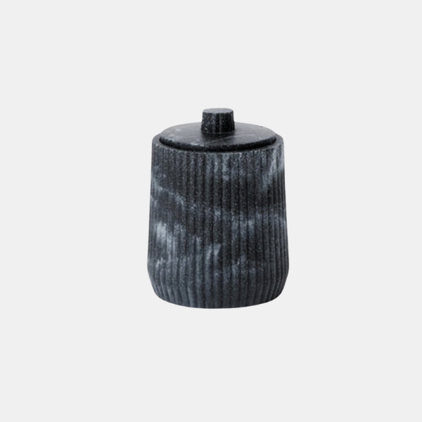 Zandsteen Badkamer Accessoires Set Moderne Gegraveerde Stijl voor Elegante Organisatie-Bathroom Accessories-DeWoonVallei-Zwart Wattenstaafjesdoos-DeWoonVallei