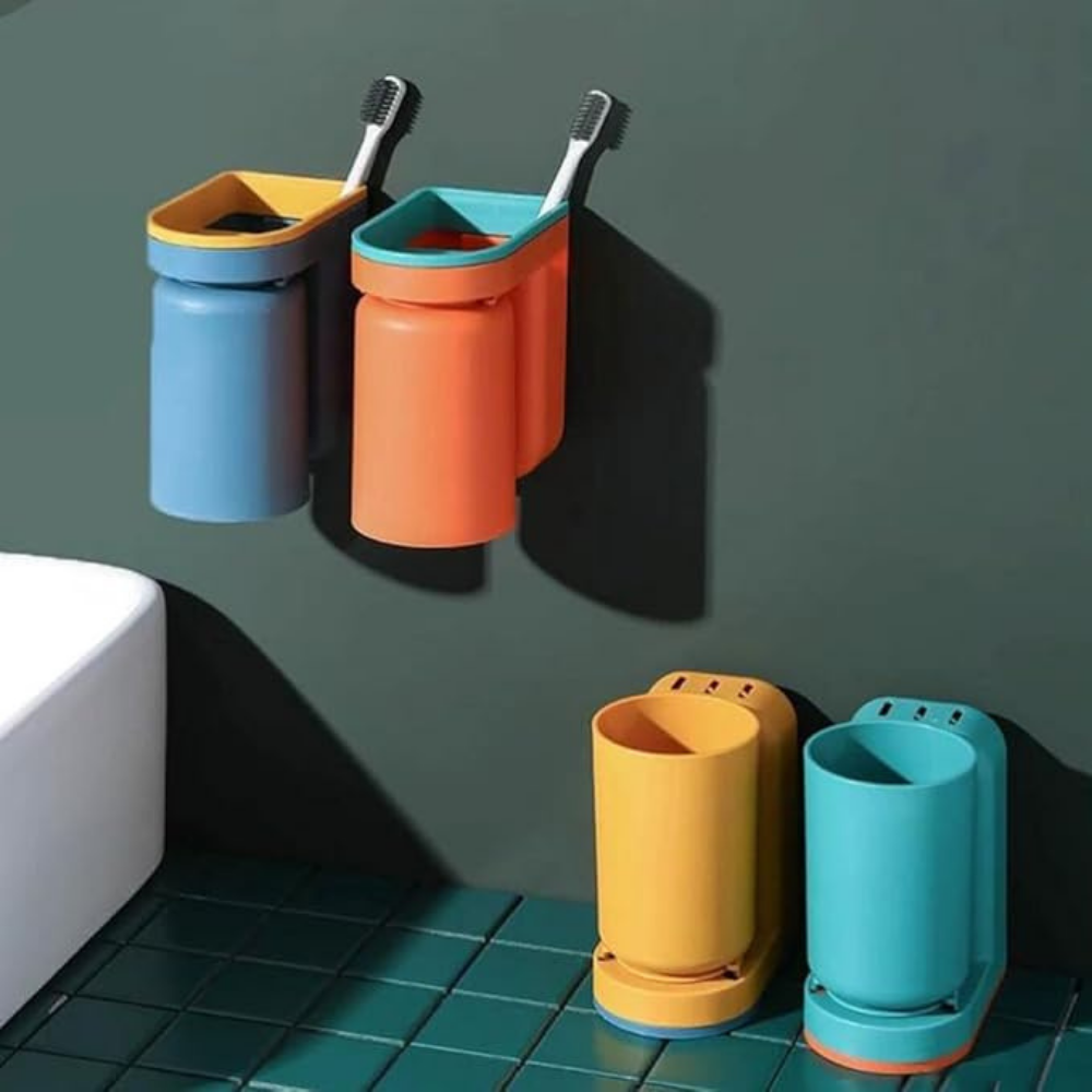 Zelfklevende Tandenborstelhouder met Magnetische Beker – Hygiënische en Ruimtebesparende Badkameroplossing-Bathroom organizer-DeWoonVallei-DeWoonVallei