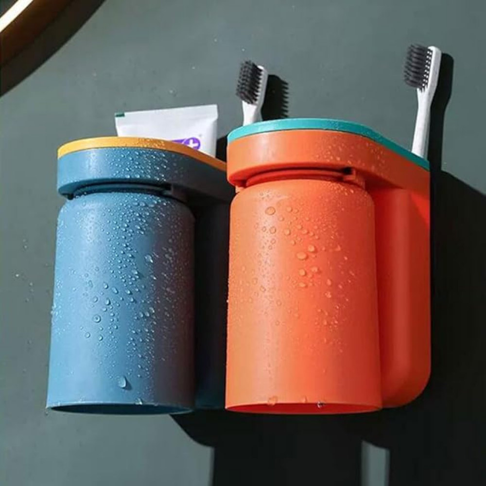 Zelfklevende Tandenborstelhouder met Magnetische Beker – Hygiënische en Ruimtebesparende Badkameroplossing-Bathroom organizer-DeWoonVallei-DeWoonVallei