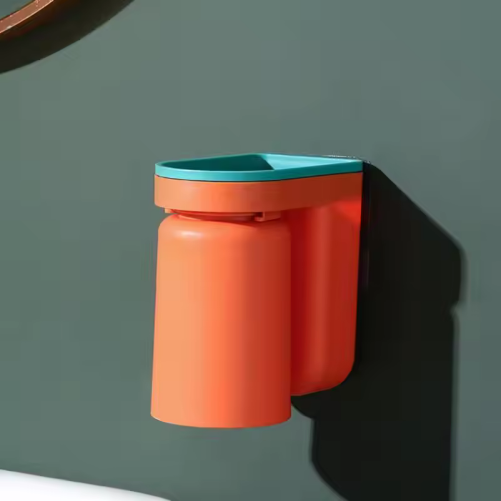 Zelfklevende Tandenborstelhouder met Magnetische Beker – Hygiënische en Ruimtebesparende Badkameroplossing-Bathroom organizer-DeWoonVallei-Oranje-DeWoonVallei