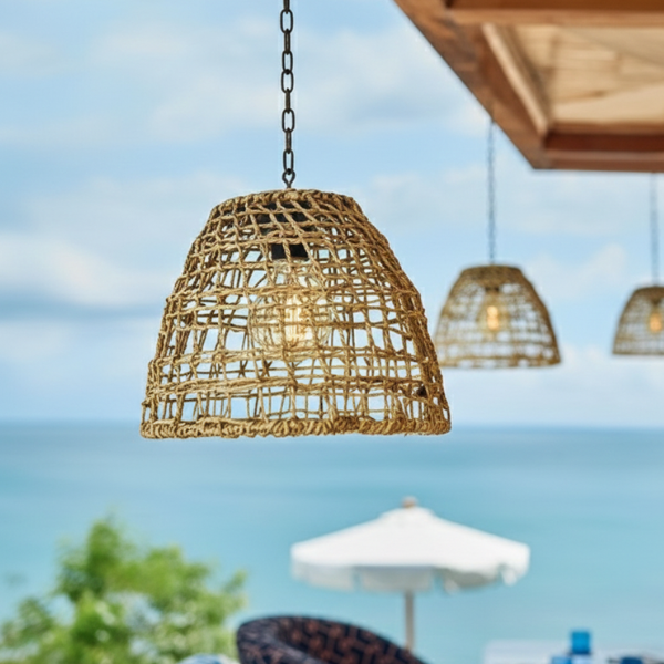 Zonne energie Belvormige Rieten Hanglamp Buiten Rustieke Warme Sfeer-Hanging Lamp-DeWoonVallei-DeWoonVallei