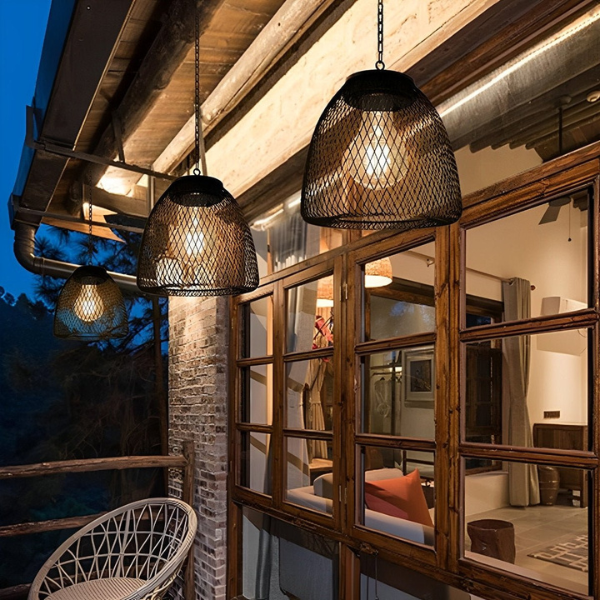 Zonne energie Belvormige Rieten Hanglamp Buiten Rustieke Warme Sfeer-Hanging Lamp-DeWoonVallei-DeWoonVallei