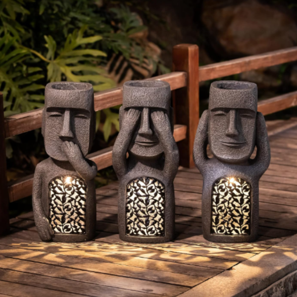 Zonnelamp Bloempot met Gezicht en LED-licht voor Artistieke Tuindecoratie-Garden Light-DeWoonVallei-DeWoonVallei