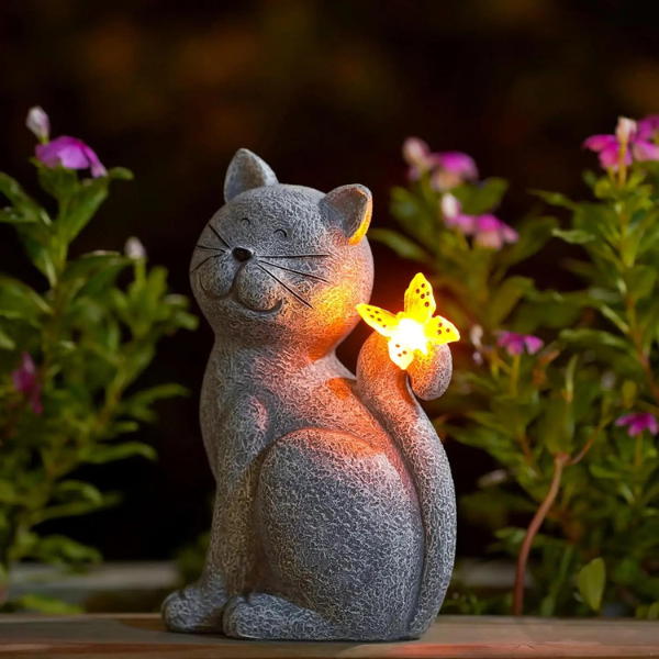 Zonnige Tuinkat Lamp Sprookjesachtige Gloed voor Charmante Buitendecoratie-Garden Sculpture-DeWoonVallei-DeWoonVallei